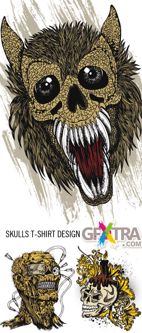 Skulls T-Shirt Design 3xEPS