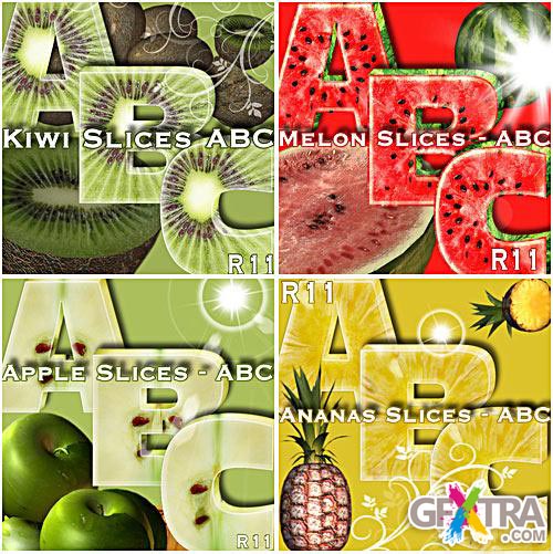 Fruit Alphabets, Ananas-Apple-Kiwi-Melon PNG