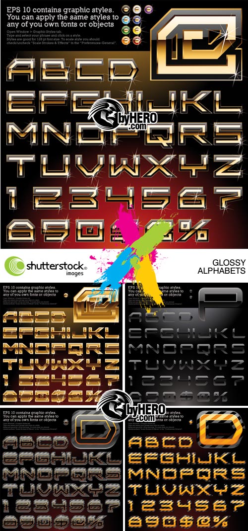 5 Glossy Alphabets 5xEPS Vector SS