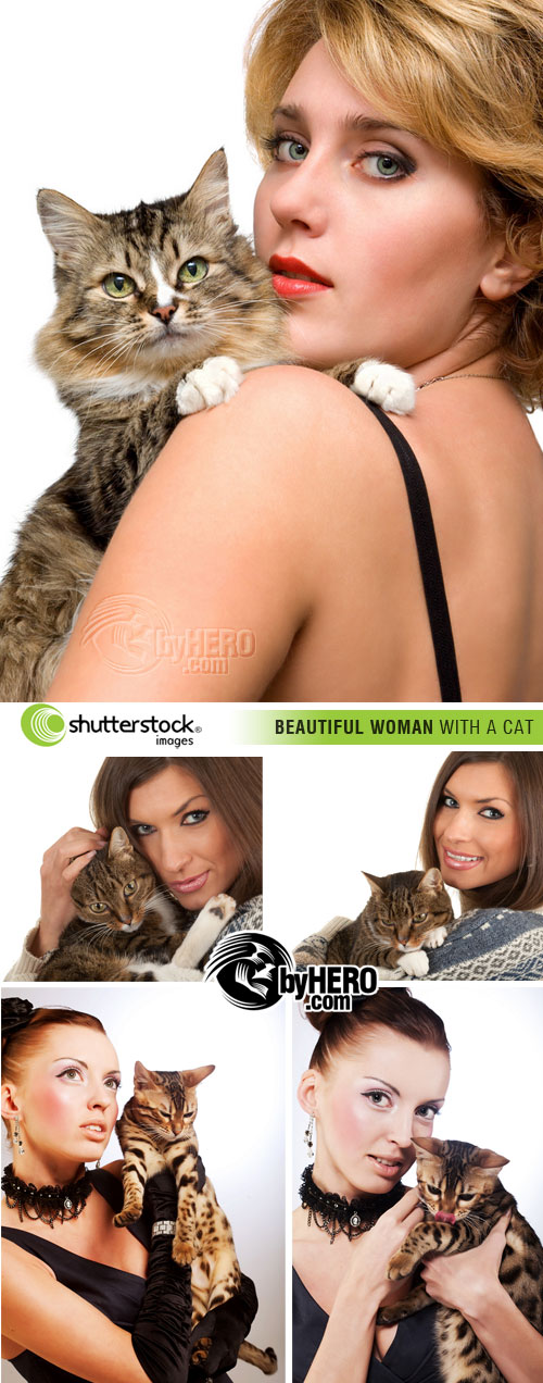 Shutterstock - Beautiful Woman with a Cat 5xJPGs