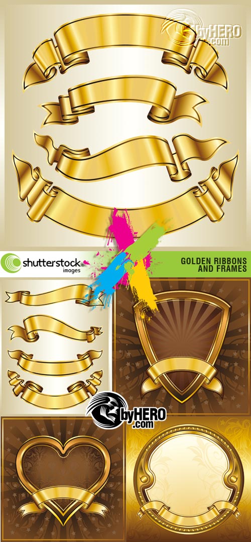 Shutterstock - Golden Ribbons and Frames 5xEPS