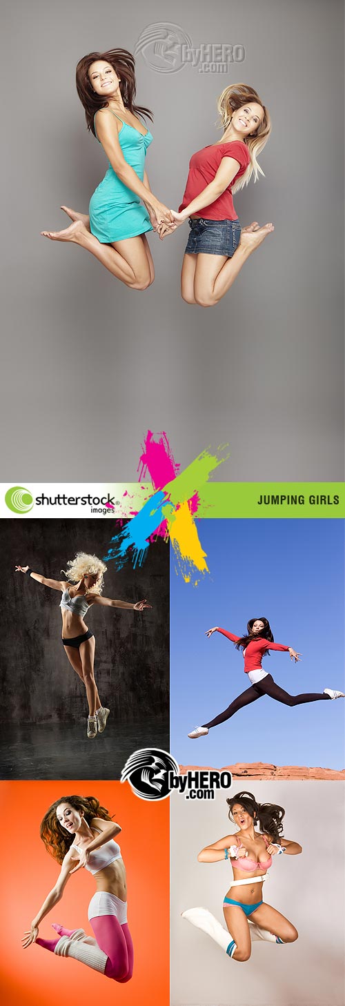 Jumping Girls 5xJPGs Stock Image