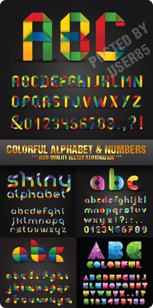 Stock Vector - Colorful Alphabet & Numbers