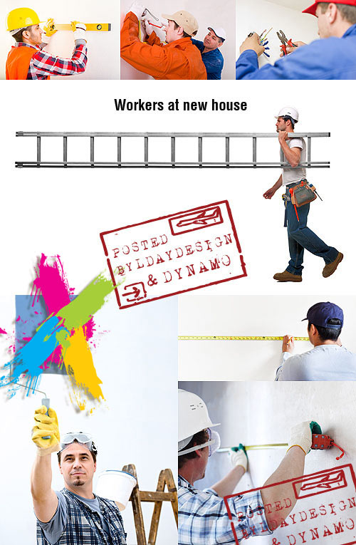 Stock Photo - Workers at new house or home renovation