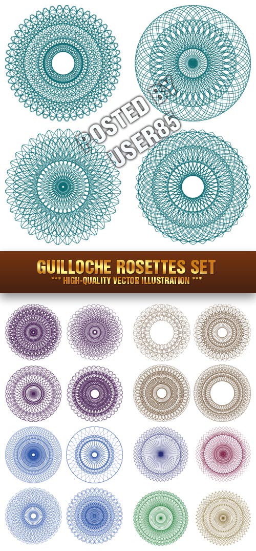 Stock Vector - Guilloche Rosettes Set