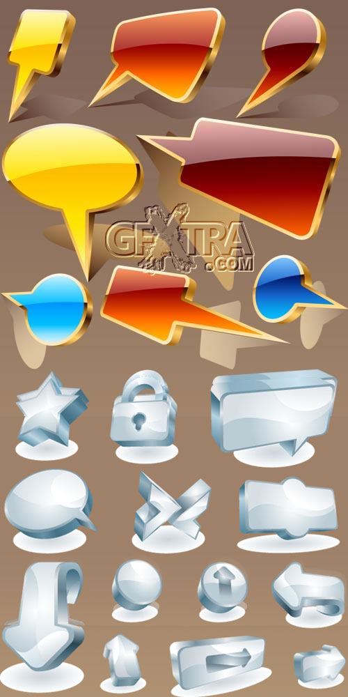 Glassy Speech Balloons and Icons 2xEPS