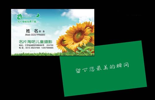 PSD Business Card - Green Nature - Grass and Sunflower