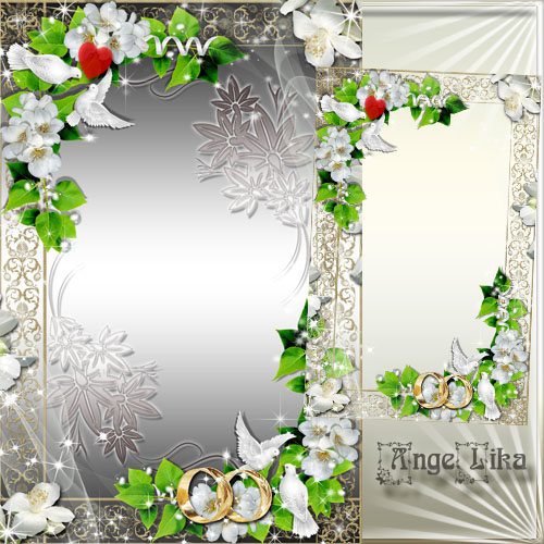 Wedding Frame - White Flowers and Pigeons