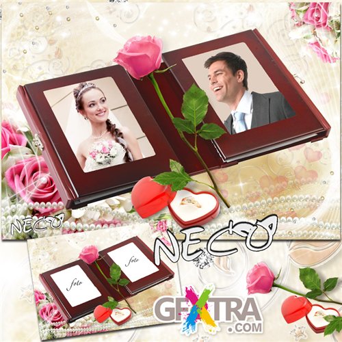 Wedding frame with pink roses - Opened Album