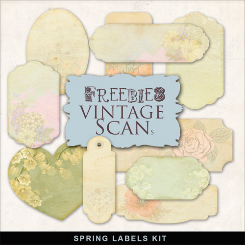 Scrap-Kit - Spring Labels - Old Vintage Style In PNG For Creative Design