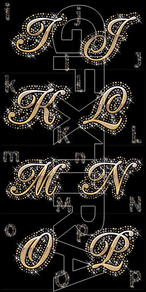 Diamond Gold Alphabet with Numbers - I, 40xEPS