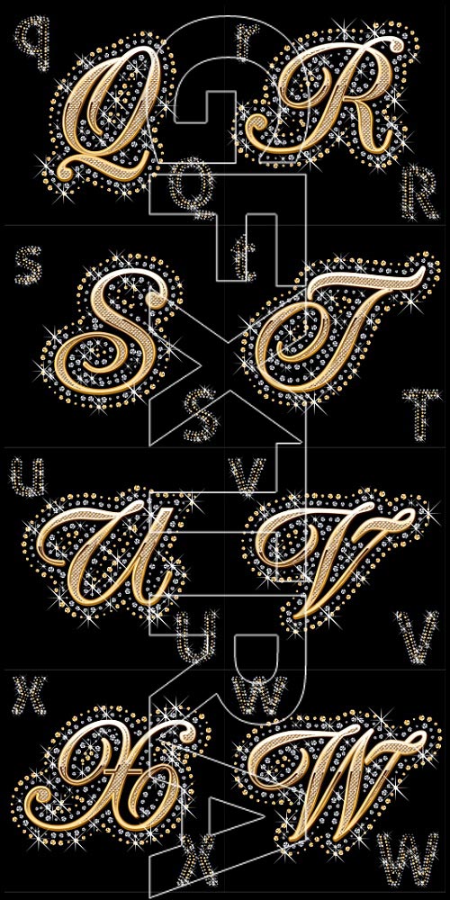 Diamond Gold Alphabet with Numbers - I, 40xEPS