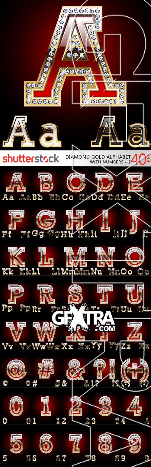 Diamond Gold Alphabet with Numbers - II, 40xEPS
