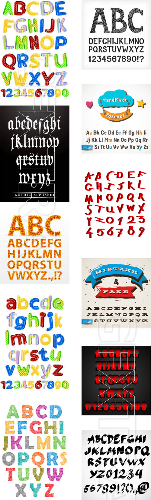 Alphabet. Large collection of letters and numbers of various styles, 25xEPS