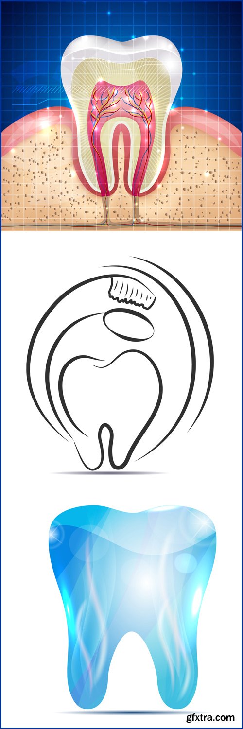 Dental banners, tooth and leaf, healthy teeth symbols, various designs Dental implants - Vektor photo