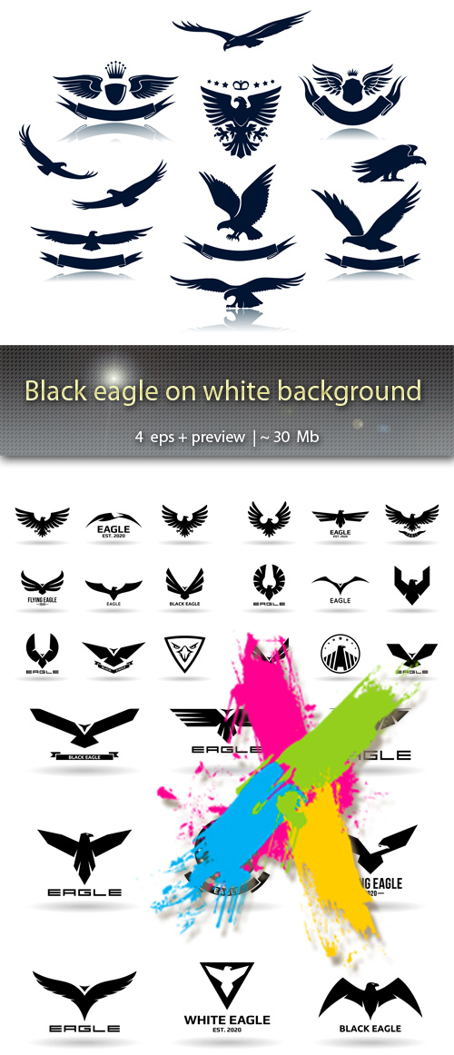 Чёрный орёл на белом фоне -Black eagle on white background