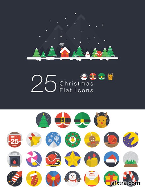 PSD, AI, PNG Web Icons - 25 Christmas And New Year 2015 Flat Icons