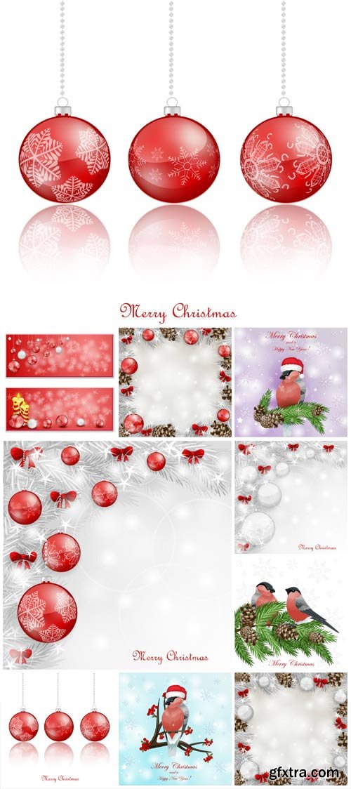Christmas, new year 2015 vector background with Christmas balls and birds