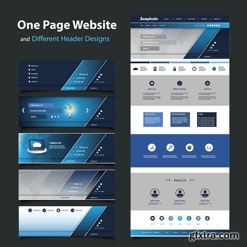 SS Website Template and Different Header Designs, 25xEPS