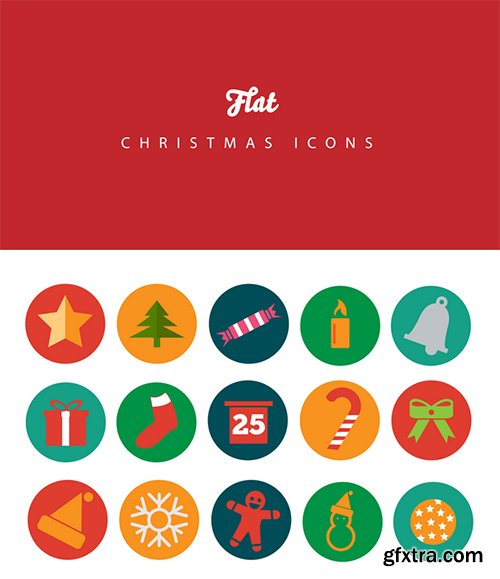 PSD Web Icons - 15 Christmas And New Year 2015 Flat Icons
