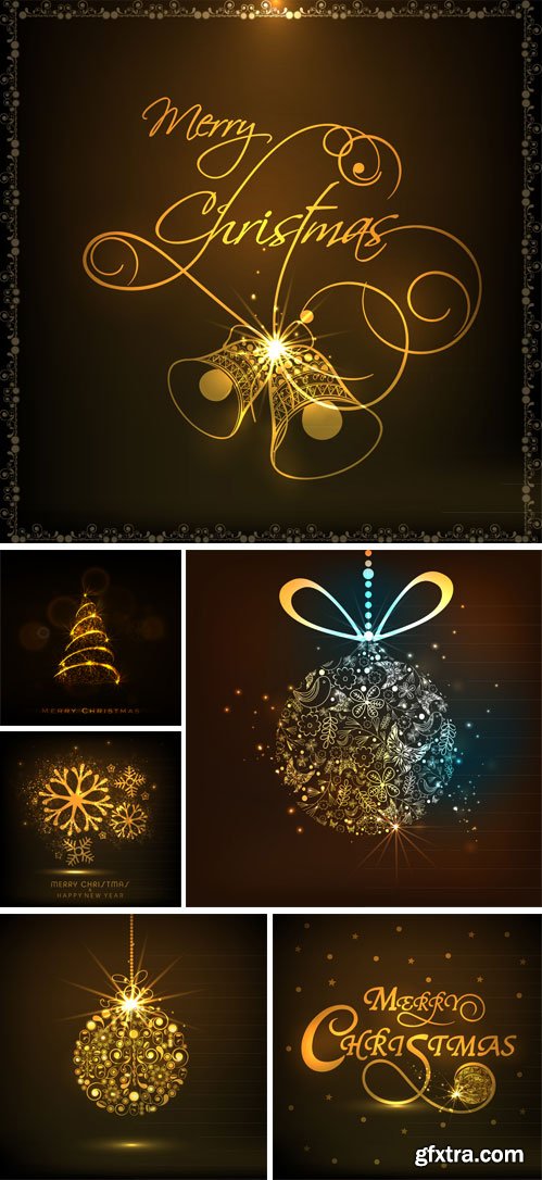 Christmas vector background with shining Christmas trees and balls