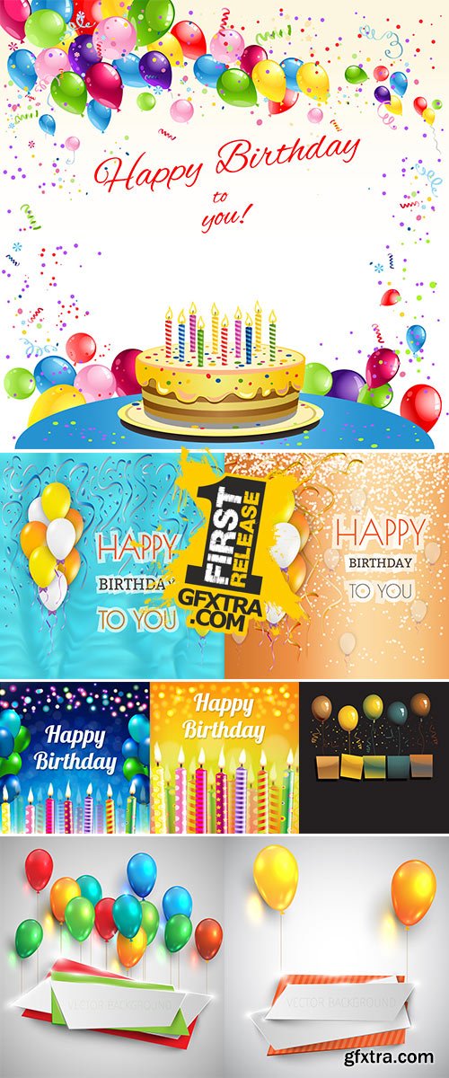 Stock Happy Birthday Banner With Gradient Mesh, Vector Illustration