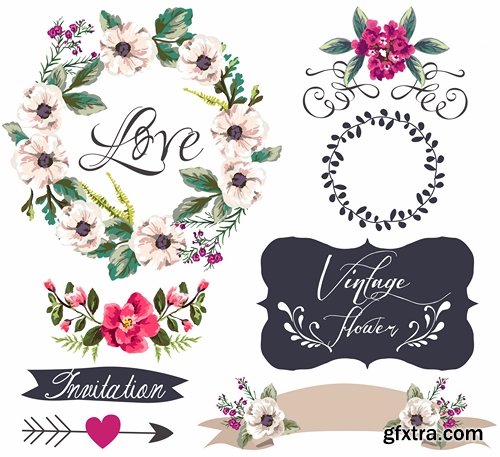 Collection of flora design elements calligraphic elements 25 Eps