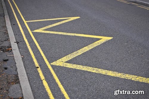 Collection of various asphalt road with road markings and signs 25 HQ Jpeg