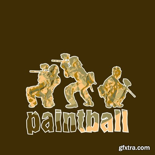 Collection of vector picture extreme sport of paintball 25 Eps