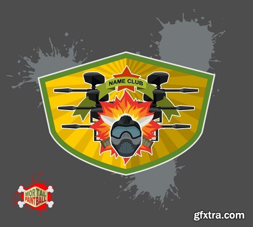 Collection of vector picture extreme sport of paintball 25 Eps