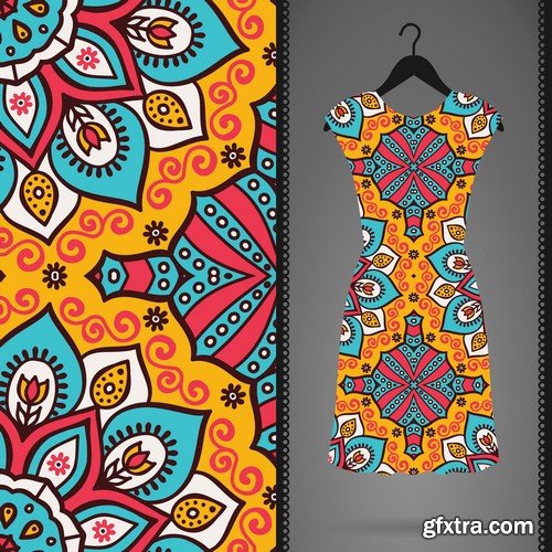 Stock Vectors - Dress With Seamless Pattern. Vintage Decorative Elements. Hand Drawn Background. Islam, Arabic, Indian, Ottoman Motifs. perfect for printing on fabric or paper 3