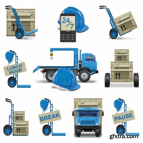 Collection of vector image of various transport truck vehicle business 25 Eps