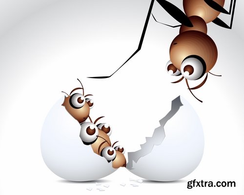 Collection of vector image the ant in different positions and with different subjects 25 Eps