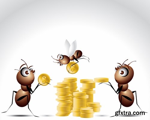 Collection of vector image the ant in different positions and with different subjects 25 Eps