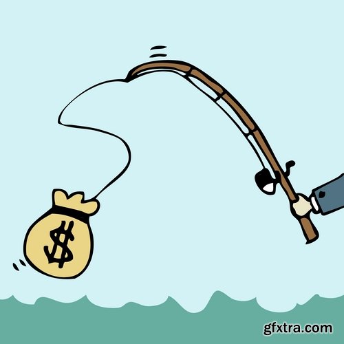 Collection of vector image conceptual business fishing fishing pole hook fish Toon 25 Eps