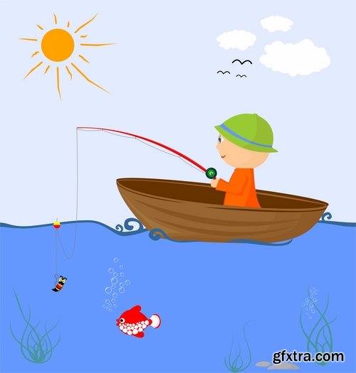 Collection of vector image conceptual business fishing fishing pole hook fish Toon 25 Eps