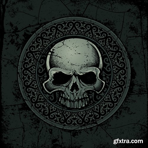Collection of vector image printing on a T-shirt skull with wings 25 Eps