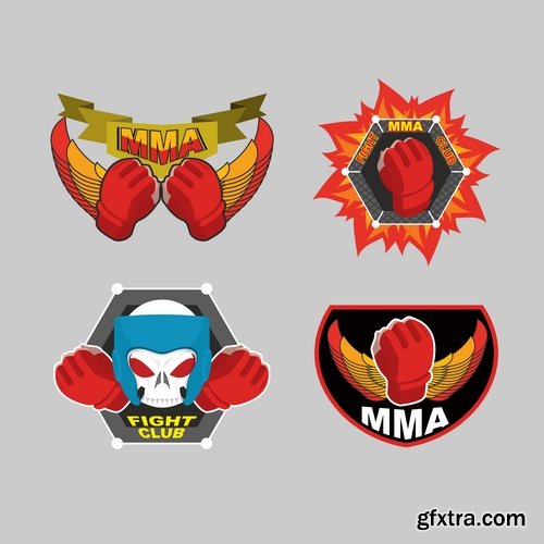 Vector image Collection of fight without rules octagon cage fighter sticker MMA 25 Eps