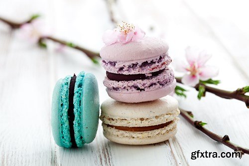French Macaroons in Pink, Turquoise and White - 4x UHQ JPEG