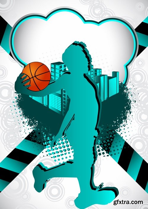 Collection of vector picture basketball basketball player T-shirt printing Sport 25 Eps