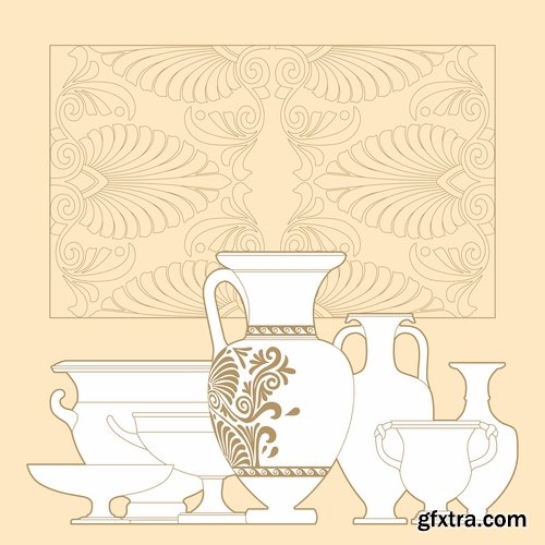 Collection of vector picture Greek amphora containers holding jug 25 Eps