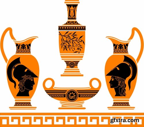 Collection of vector picture Greek amphora containers holding jug 25 Eps
