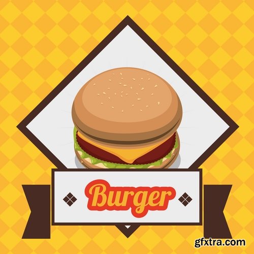 Collection of vector image of fast food hamburger sandwich grilled meat pizza 25 Eps