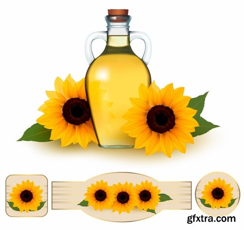 Collection of vector image sunflower oil sunflower bottles 25 Eps