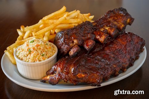 Collection of delicious grilled ribs with meat barbecue grill fire sauce for meat 25 HQ Jpeg