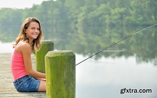 Collection of little girl woman girl with a fishing rod fishing pier river sea 25 HQ Jpeg