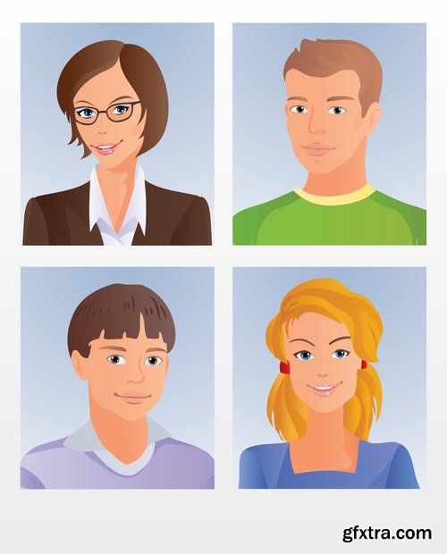 Collection of vector image portrait of a man a woman a man cartoon 25 EPS