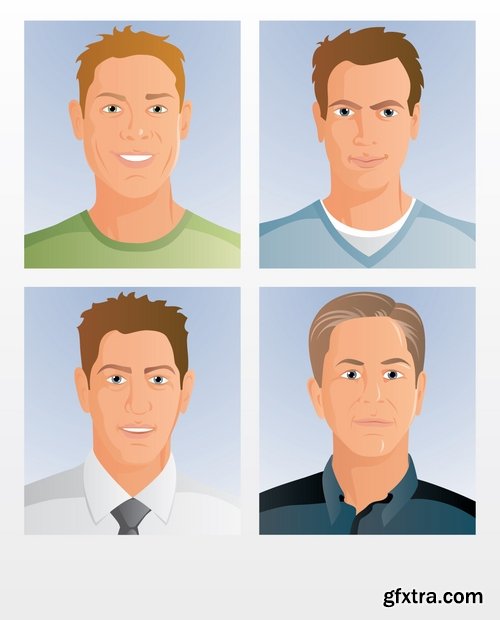 Collection of vector image portrait of a man a woman a man cartoon 25 EPS