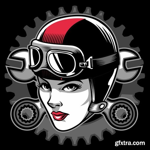 Collection of vector picture cartoon girl woman car icon picture for T-shirt 25 Eps