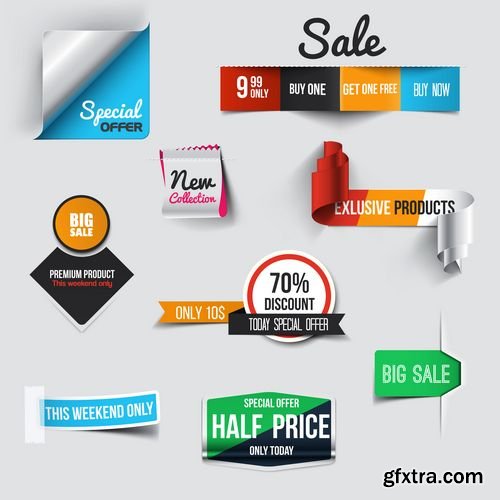 Sale, Discount - Collection of banners in style of Origami
